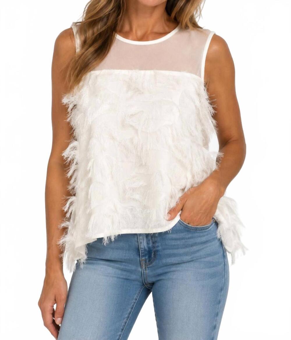 NEW IC COLLECTION eyelash sleeveless tank top in white